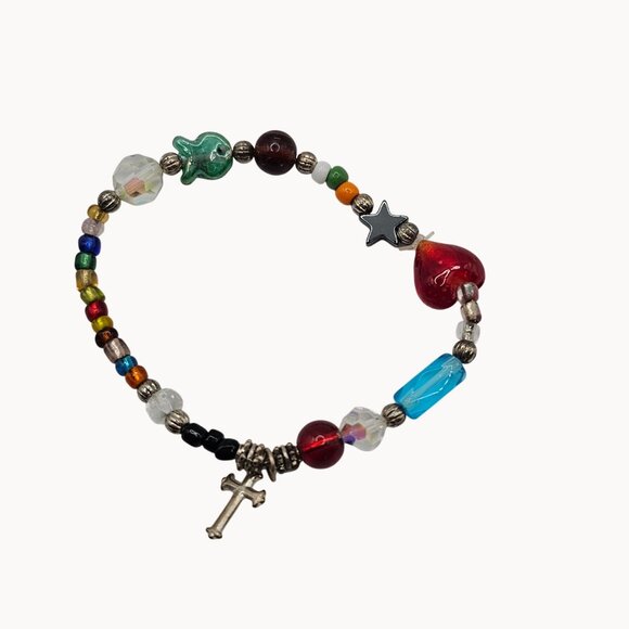 Star of Bethlehem Womens Multicolor Beaded Silver Tone Cross Religious Bracelet - Picture 4 of 13